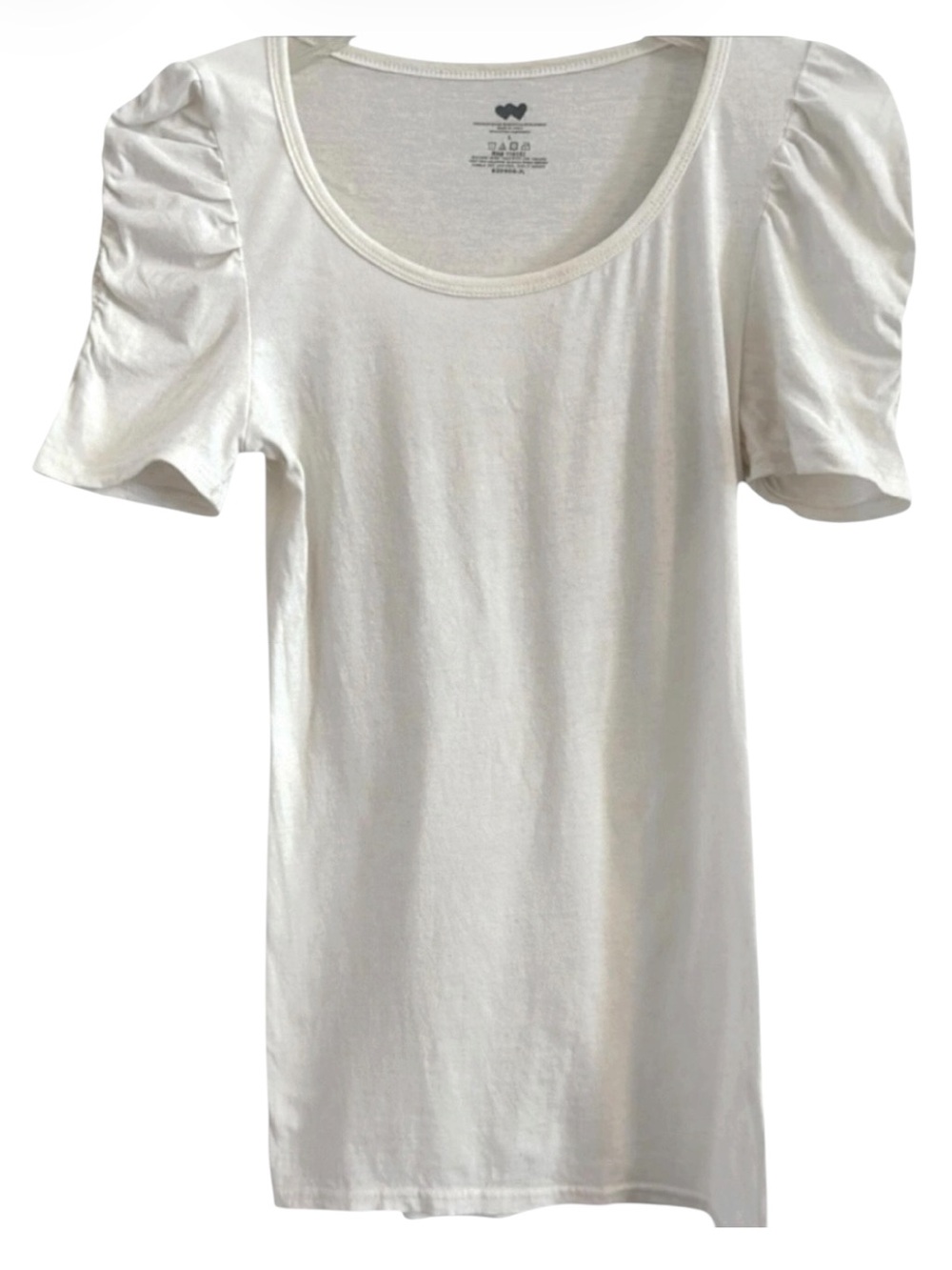 Poof New York White Ruched Puff Sleeve Scoop Neck Top Size L